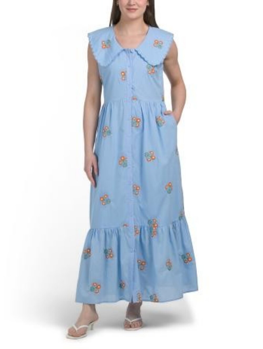 NWT - "SOLITAIRE" Cotton Hand-Made Floral Embroidered Maxi Dress - Size L